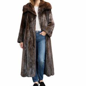coat mink HOPPER FURS St. Louis XS/S brown vintage 46" collar pockets silk lined